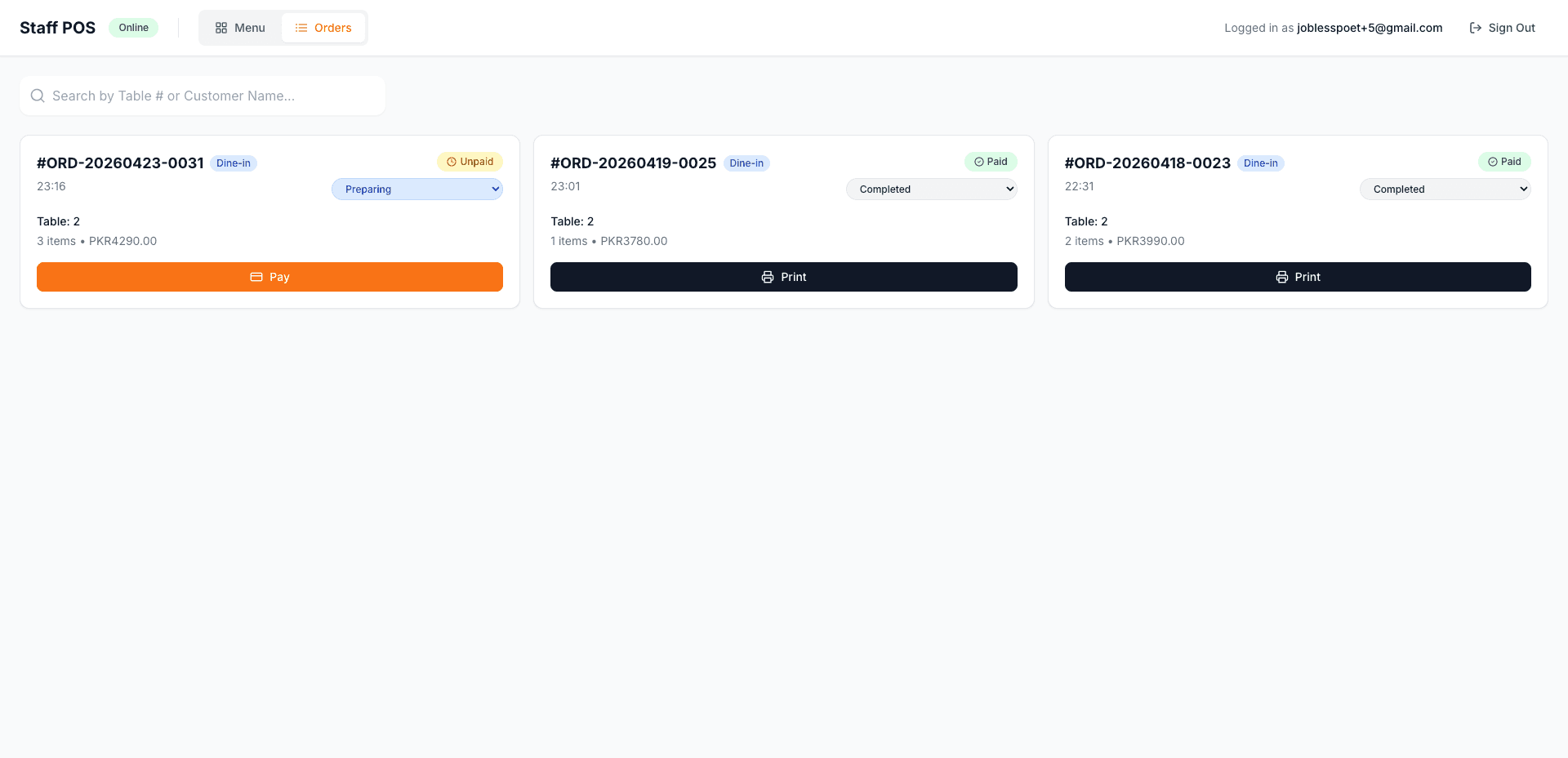 Staff POS Interface
